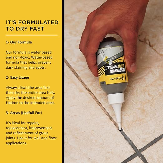 Tile Grout Repair Kit, Gray Grout Filler Tube 8 oz, Grout Repair Renews, Fast Drying Repait Kit, Grout Sealer for Floor Tile - Spatula Included (2xGray)