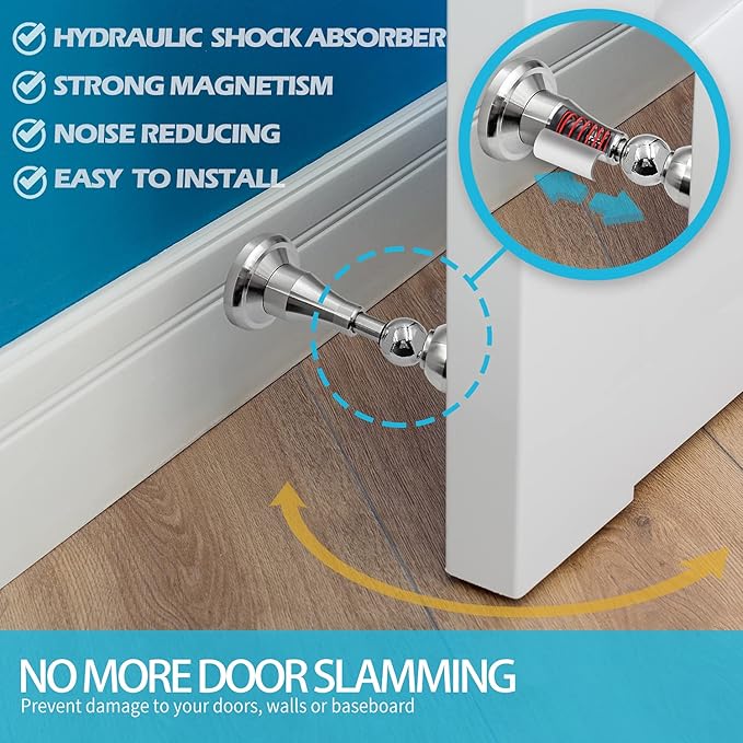 Neoera Magnetic Door Stopper, Updated Hydraulic Shock Absorbent Technology, Soft-Catch Magnetic Hold, Premium 304 Stainless Steel, Anti-Rust, Heavy Duty for Various Door Types, Wall Mount 1Pack