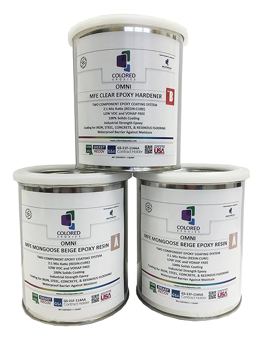 Coloredepoxies 10010 Light Beige Epoxy Resin Coating Made with Beautiful and Vibrant Pigments, 100% solids, For Garage Floors, Basements, Concrete and Plywood. 3 Quart Kit