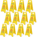 Macarrie 12 Pack Caution Wet Floor Sign Wet Floor Double Sided Cuidado Piso Mojado Foldable Bilingual Alert Sign for Commercial Use Indoors Outdoors, 11.5 x 23.62 Inches(Classic Style)