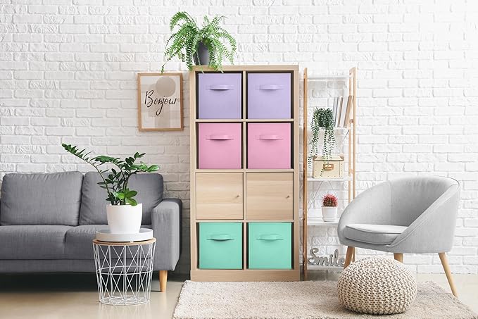 Sorbus Fabric Storage Cubes - 6 Foldable Storage Bins for Organizing Pantry, Cubbies, Toy Box - Clothes Storage & Closet Organizer - 13 Inch Collapsible Cube Baskets for Shelves with Handle