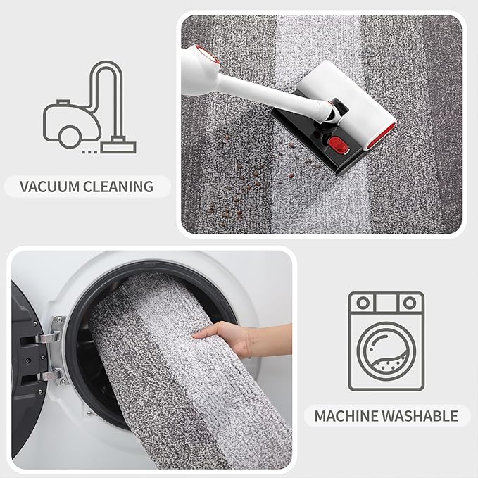 Kitinjoy Indoor Outdoor Door Mat, 48x32 Non-Slip Absorbent Dirt Trapper, Low-Profile Washable Inside Entrance Front Floor Mat, Sturdy Soft Entry Doormats for Entryway, Light Grey