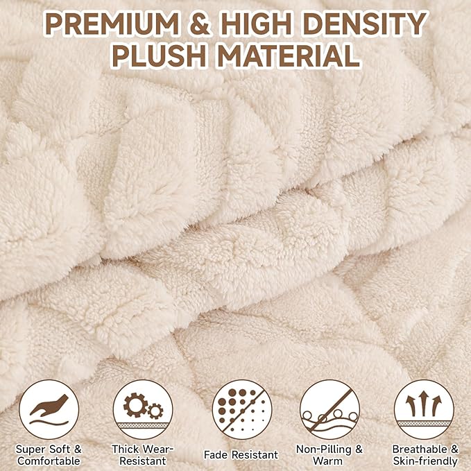 OTOB All Season Couch Cover for Dogs Washable, Non Slip Fuzzy Plush Pet Couch Covers Kids Pet Friendly, Geometric Jacquard Modern Soft Loveseat Sofa Slipcovers Protectors (White, 27.6"x59.1")