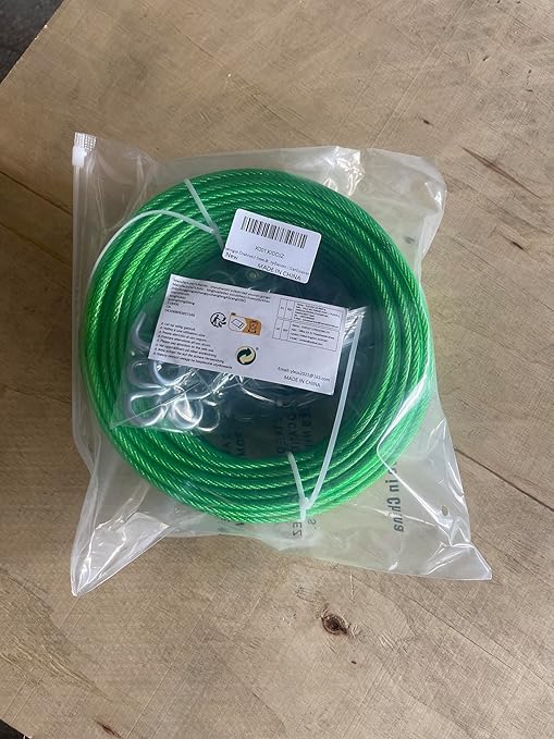 100 Ft Turnbuckles for Cables Wire, 3/16" Green PVC Coated Wire Rope Kit, Multi-use Steel Cable for Grape Vines/Clothes Line Outdoors for T Post/String Light Hanging/Garden Wire