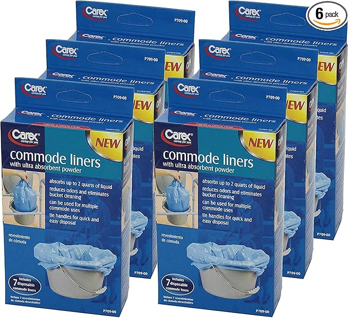 Carex Commode Liners, Toilet Seat Cover, Fits Most Commodes, Toilet Liners and Paper Cover with Absorbent Powder, Disposable and Hygienic, 7 Count (Pack of 6), Travel Essentials for Public Restrooms