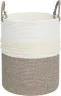 danpinera 79 L Large Laundry Basket, Tall Woven Cotton Storage Hamper with Handles, Dirty Clothes Hamper in Bathroom, Decorative Storage Basket for Living Room White & Brown