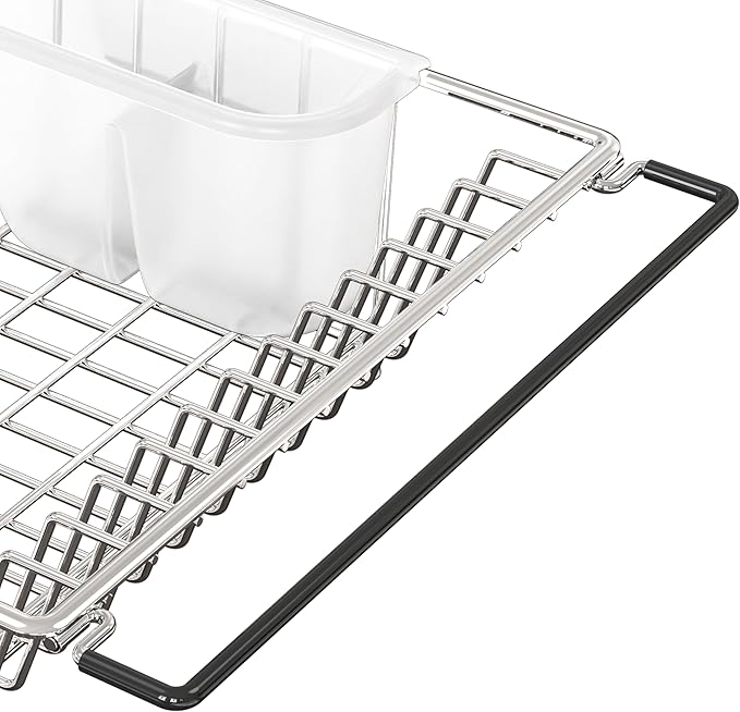 SIMPLE HOUSEWARE Large Over Sink Counter Top Stainless Steel Dish Drainer Drying Rack with Utensil Holder, Chrome
