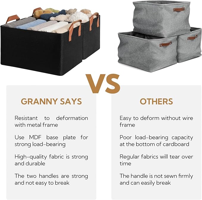 GRANNY SAYS Storage Baskets for Shelves, Closet Organizer Bins, Clothes Storage Bins with Metal Frame, Large Baskets for Organizing and Storage, Collapsible, Black, 2-Pack