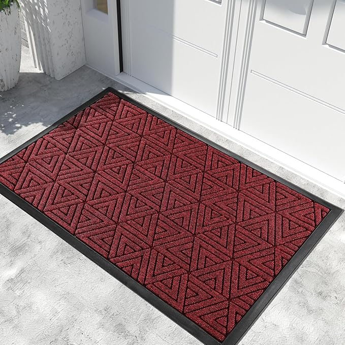 Yimobra Extra Large Door Mat 60x32, All-Weather Waterproof Non-Slip Welcome Matt Outdoor, Heavy Duty Non Slip Doormat for Entryway for Patio and Garage Indoor, Easy Clean, Black Red