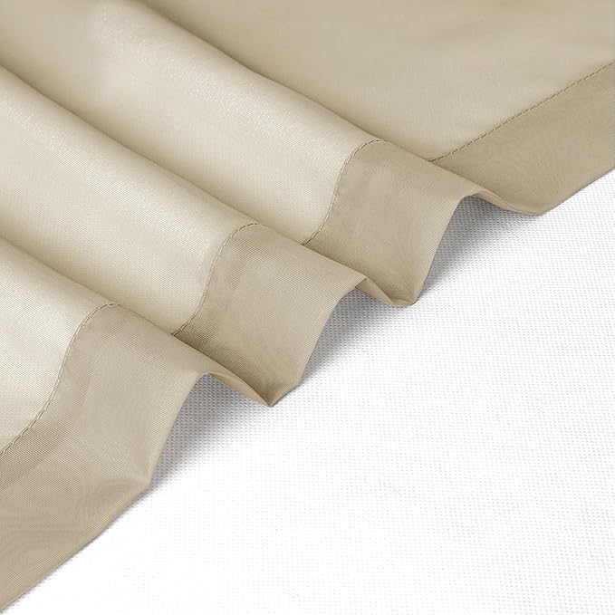 Chyhomenyc Sheer Taupe Valances for Windows 2 Pack, Small Window Curtains for Living Room Bathroom Cafe Laundry Basement, Modern Top Dual Rod Pocket Voile Curtain, 42W x 18L inches, Taupe