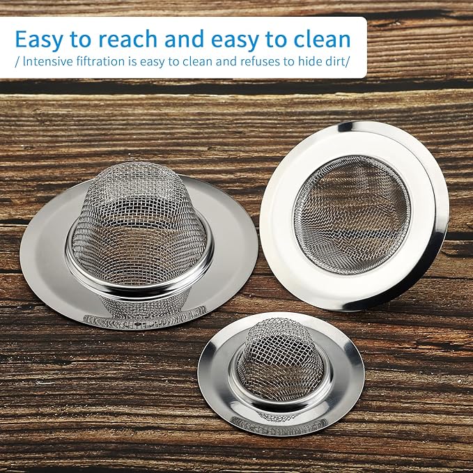 Mesh Sink Strainer Set of 3, MSY BIGSUNNY Stainless Steel Kitchen Sink Strainer Kitchen Drain Strainer with Large Wide Rim(4.5"+3.6"+2.8" Diameter) for Kitchen Sinks