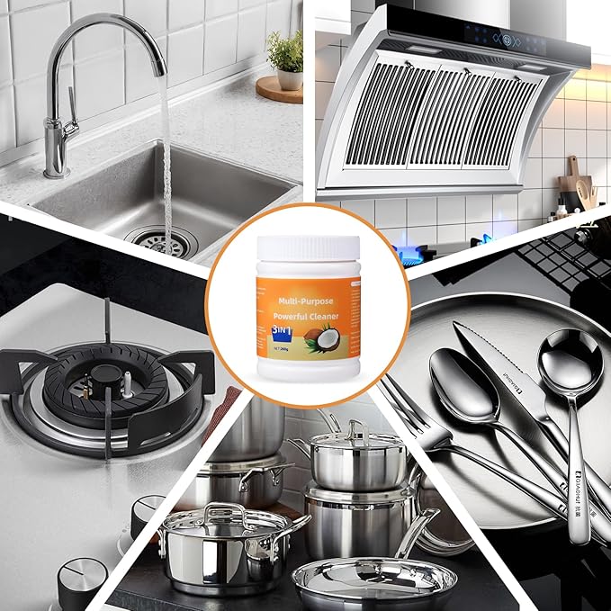 Multi-Purpose Powerful Cleaner for Kitchen,Heavy Kitchen Duty Degreaser,3 In 1 Stainless Coconut Oil Cleaning Paste,All-Purpose Cleaner Removes Stains