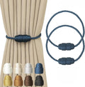 Magnetic Curtain Tiebacks - Rope Tiebacks for Curtains & Drapes, Decorative Window Holdbacks (2 Pack, Blue)