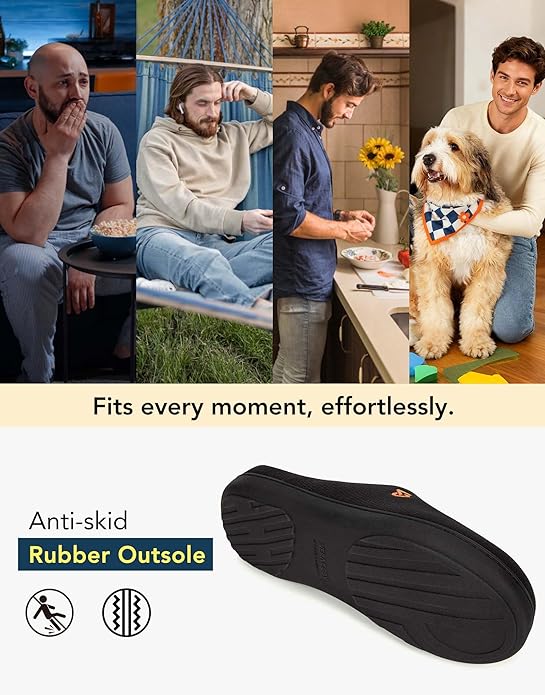 VeraCosy Men's Two-Tone Memory Foam House Slippers Indoor Outdoor Durable Rubber Sole