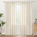 YoungsTex Linen Curtains 80 Inch Length for Living Room, Light Filtering Semi Sheer Drapes with Back Tab Rod Pocket for Bedroom Farmhouse Cream Textured Window Treatments, 2 Panels, 52 X 80 Inch