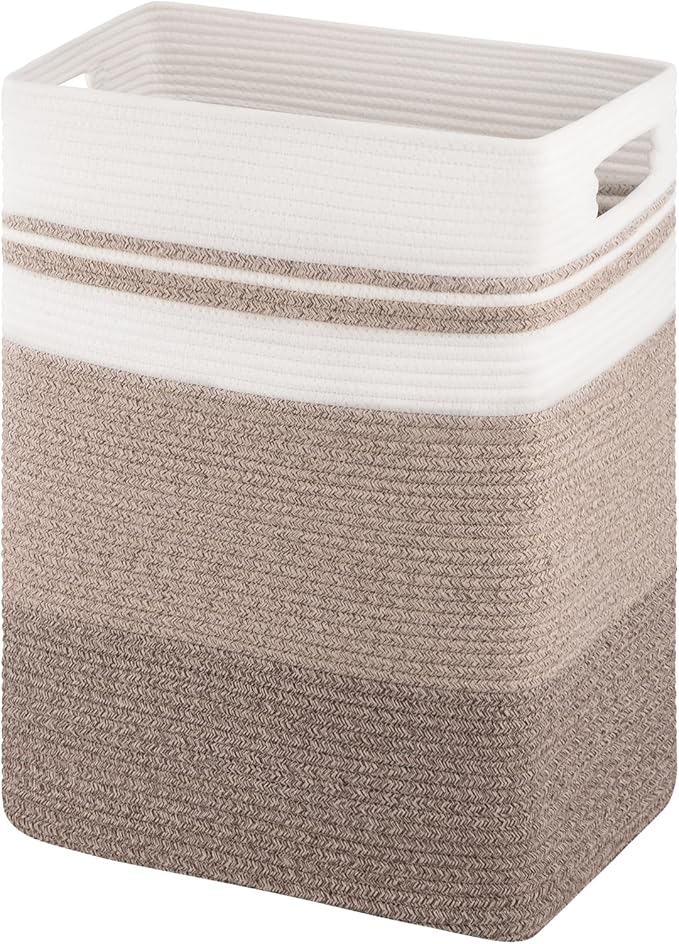 OIAHOMY Rectangle Laundry Basket, Large Laundry Hamper with Handles, Cotton Blanket Basket for Living room, Woven Decorative Storage Basket for Clothes,Pillows-16x13x22in-Gradient Yellow