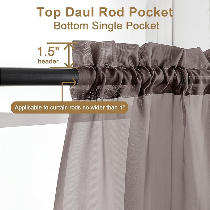 Chyhomenyc Chocolate Brown Sheer Curtains 84 Inches Long, Light Filtering Sheer Curtains for Living Room Bedroom, 42x84 Inches， 2 Pieces