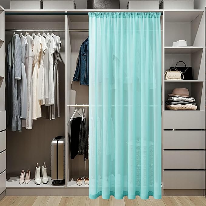 Tollpiz Sheer Curtains Closet Linen Textured Curtain Sheers Doorway Light Filtering Voile Patio Glass Door Rod Pocket Curtains French Door, 54 x 80 inches Long, Crystal Blue, Set of 1 Panel