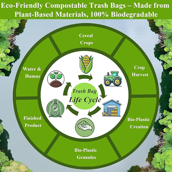 C Crystal Lemon 50 Count Biodegradable Kitchen Food Waste Bags - 6 Gallon Scraps Bags - Heavy Duty Compostable Waste Bags for Kitchen - Unscented Trash Bags 6 Gallon for Yard, Food