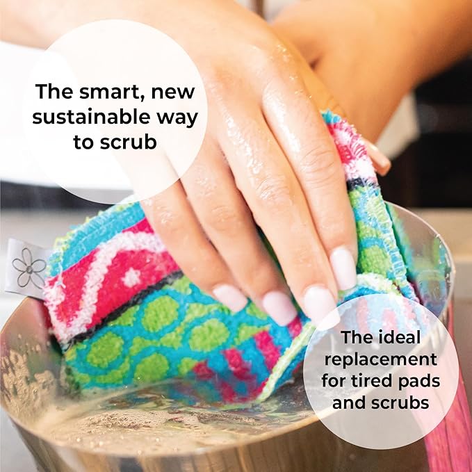 Skoy Scrub, 8-Pack Reusable, Non-Scratching Dish Scrubber for Kitchen and Household Cleaning, Planet-Friendly, Dishwasher Safe Soft Scrub, Monochromatic Colors