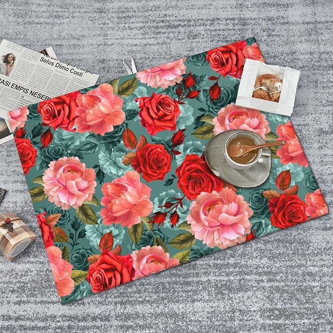 Floral Boho flowers Dish Drying Mat For Kitchen Counter 18 X 24 Inch Absorbent Dish Mat Reversible Drainer Drying Kitchen Mat