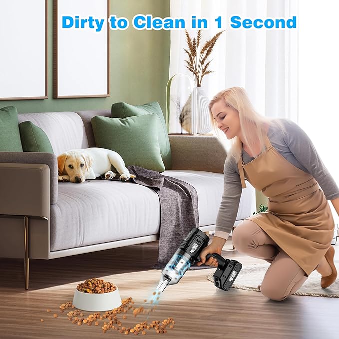 Handheld Vacuum Cleaner Cordless- 35000PA Strong Suction for Car & Home, Car Vacuum Portable Rechargeable Lightweight for Pet Hair with HEPA Filter, Quick Clean in Office/Desk/Couch (Black)