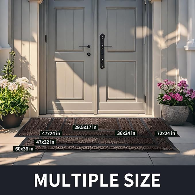 Yimobra Large Door Mat Outside Entrance 36x24, Waterproof Heavy Duty Outdoor Mats for Front Door, Non Slip Rubber Entry Mat for Garage Patio, Easy Clean, Brown