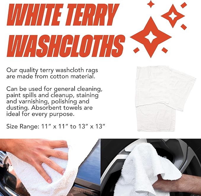 Arkwright W11 Terry Cloth Towels for Cleaning - Soft Cotton Blend Washable Multi-Purpose Bar Mop, Absorbent & Quick Dry, Bulk Box of Rags for Kitchen, Auto Shop, and Garage, 25 lb, White