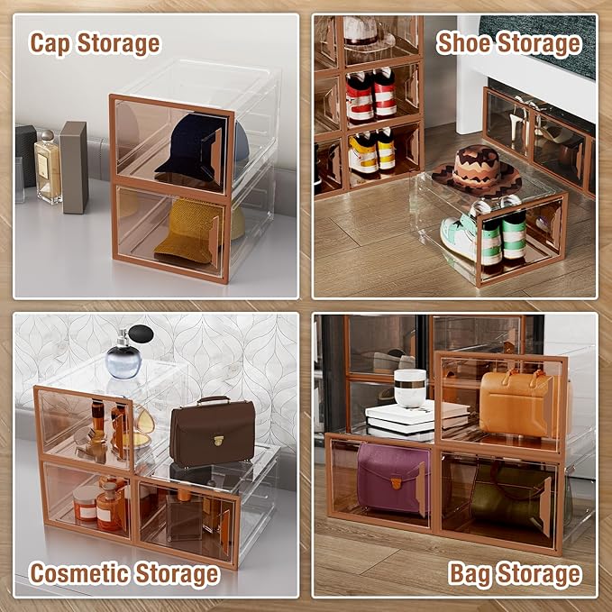 Shoe Storage Boxes Stackable, X-Large Plastic Clear Shoe Organizers with Magnetic Door, Thicken & Sturdy Sneaker Containers, Toy Storage Organizer Bins for Entryway, Closet, Under Bed