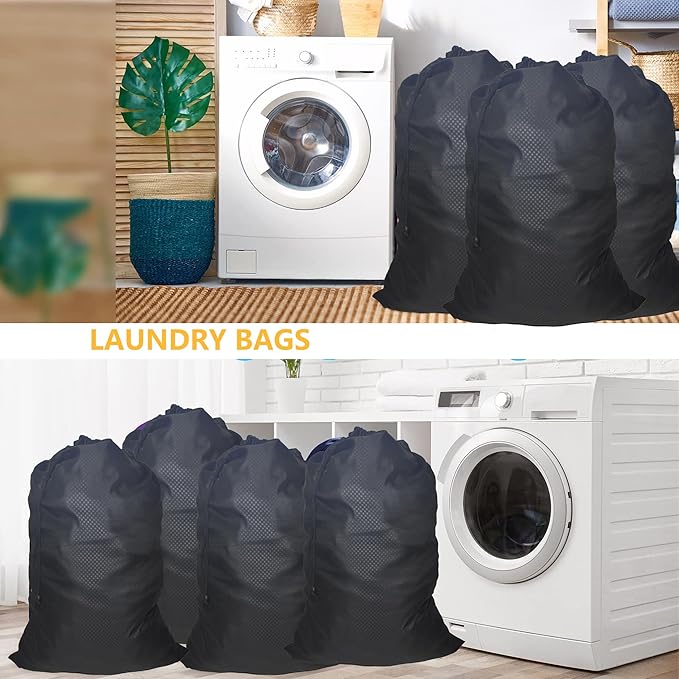 ZPECC Travel Laundry Bag 12 Pack,Bulk Extra Large Heavy Duty Bags, Durable Dirty Clothes Organizer With Drawstring, Fit a Basket or Hamper (40" X 30",Black)