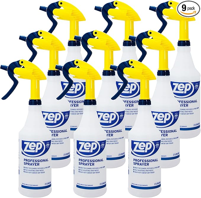 Zep Professional Sprayer Bottle - 32 oz (Case of 9) - HDPRO9 - Versatile Adjustable Nozzle Spray Bottles With A Fine Mist or Powerful Spray; Refillable Spray Bottle For Diluted Concentrate, Chemical