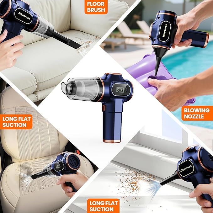 Portable Car Vacuum Cordless Mini Handheld Vacuums Cleaner Rechargeable with LCD Display and Multi-Nozzles, High Power Hand held Cleaners for Car, Home, Office, Sofa, Pet Hair,Keyboard