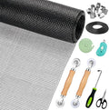 Window Screen Replacement,Screen Door Repair Kit, 59"x158" Black Window Screen Mesh,Including 50 FT Splines+Hooks+2 Rollers+8 Clips+Scissors+Knife+Tape Measure,Fully Equipped Window Screen Repair Kit
