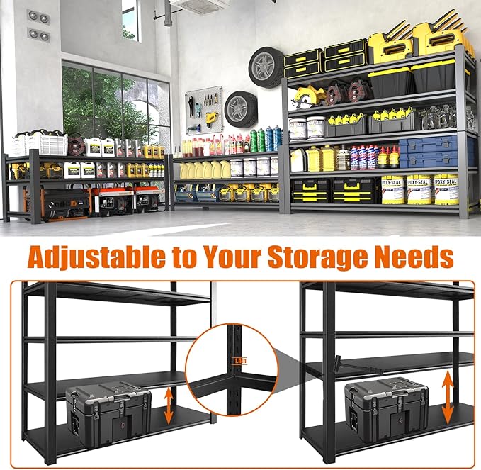 60"W Garage Shelving Heavy Duty Metal Shelving 3000LBS Storage Shelves Adjustable 5 Tier Metal Shelves for Storage Industrial Shelves for Garage, Warehouse, 24.2" D x 60'' W x 72'' H, 3 Packs