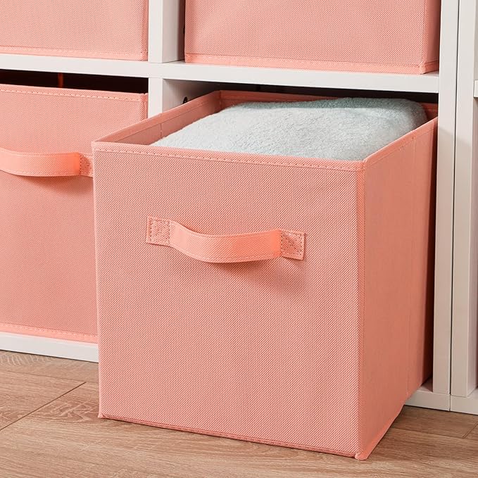 Stero Fabric Storage Bins 6 Pack Fun Colored Durable Storage Cubes with Handles Foldable Cube Baskets for Home, Kids Room, Closet and Toys Organization Peachpuff