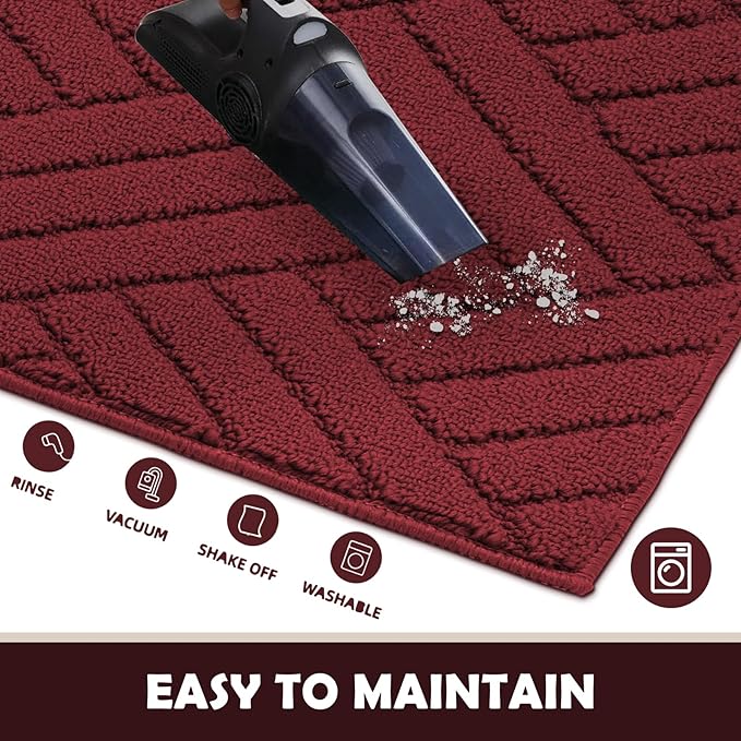 Door Mat Indoor Doormat, Entryway Rug Door Mats Non-Slip Rubber Backing, Low-Profile Entrance Rugs, Absorbent Resist Dirt Doormats Inside Floor Door mat for Entryway Red 24"x36"