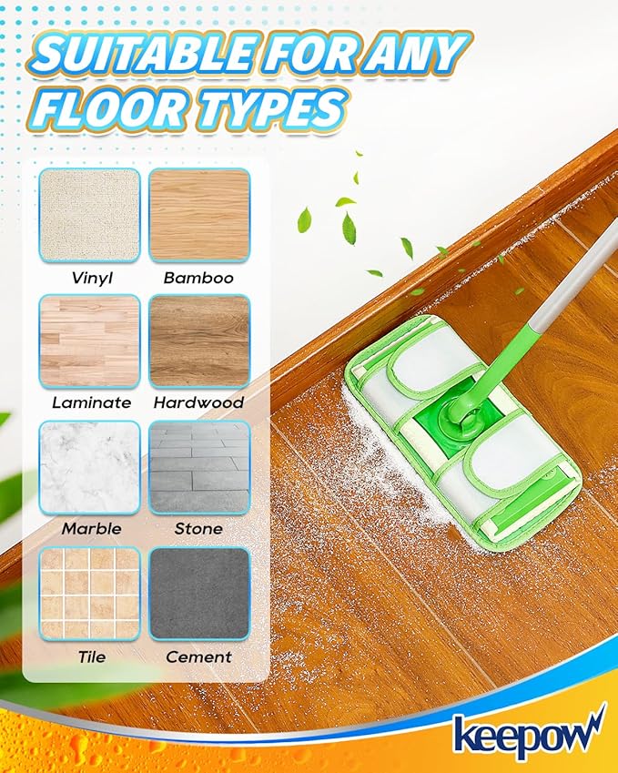 Keepow Reusable Mop Pads Refills Compatible with Swiffer Sweeper and Sweep & Mop Deluxe, Microfiber Wet Mopping Cloths Dry Sweeping Floor Cleaning Mop Pad Refill, Mop Head Replacements Part 3 Pack