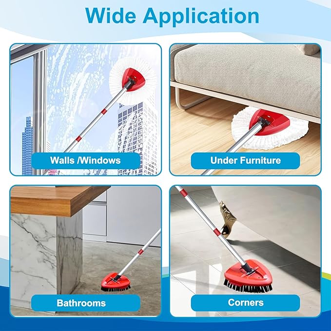 Spin Mop Head and Brush Replacement Compatible for O Cedar EasyWring 1-Tank System, 4 Microfiber Mop Refills, 1 Scrub Brush,1 Base and 30-58in Mop Stick Easy-to-Replace (White 1 Tank System)