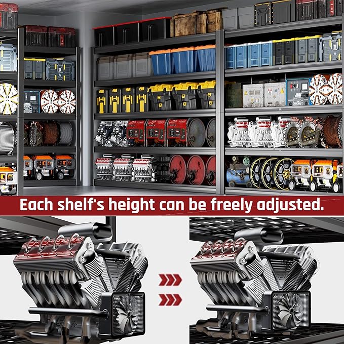 68" W Garage Shelving Heavy Duty, 5 Tier Garage Shelves, Adjustable Storage Shelving Unit, Commercial Metal Shelf for Warehouse, Pantry, School, Shop, 68" Wx20 Dx84 H