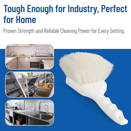 SPARTA 3662000 Flo-Pac Plastic Handle Utility Scrub Brush, Nylon Bristles, 2" Bristle Trim, 8" Length, White (Pack of 12)
