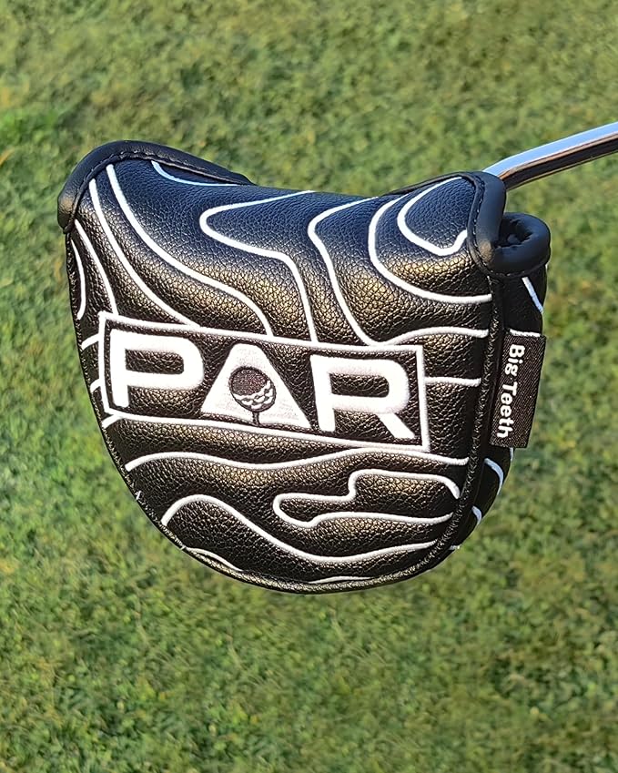 Big Teeth Golf Club Covers Full Set Driver Headcover Fairway Wood Hybrid Golf Club Iron Head Covers, Topographic Edition Putter Cover Leather Golf Head Covers Pure Black, Gifts for Men