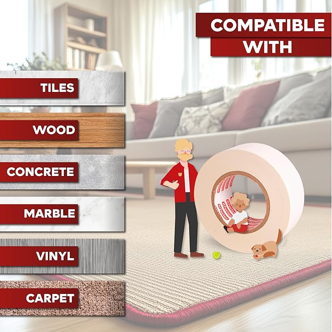 XFasten Double Sided Carpet Tape for Area Rugs, 2 Inch x 10 Yards 1-Inch Core – Heavy Duty Anti Slip Rug Grip Tape, Works as Rug Gripper, Wood Safe, Easy Removal for Hardwood and Laminate Floors