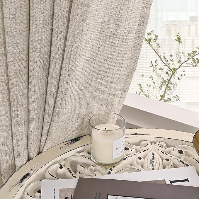 YoungsTex Natural Linen Curtains 84 Inch Length 2 Panels Rod Pocket Light Filtering Textured Window Drapes with Ring Clips for Living Room Dining Bedroom, 38 X 84 Inches