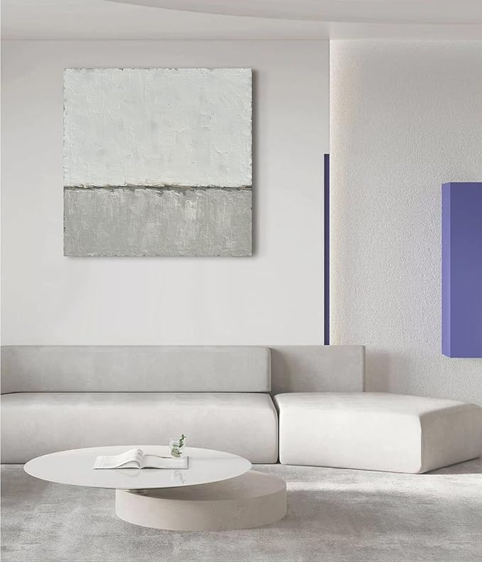 NANKAI art Hand-painted abstract canvas wall art featuring a minimalist design in gray White acrylic painting Original modern home decoration art Can be hung directly on the wall. 24x24 inches
