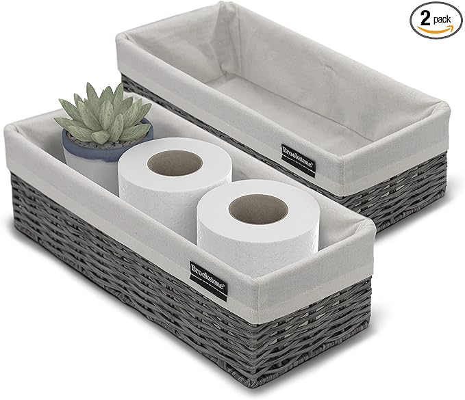 Brookstone Wicker Shelf Storage Basket Decorative Shelf Bin, bathroom organizers and storage, Boho Living Room Decor, Summer Storage 2025-2 Pack