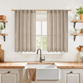 YoungsTex Dark Oatmeal Linen Curtains 40 Inch Length for Kitchen Window, Short Semi Sheer Drapes Burlap Textured Light Filtering with Rod Pocket Back Tab for Cafe Bathroom, 2 Panels, 42 X 40 Inch