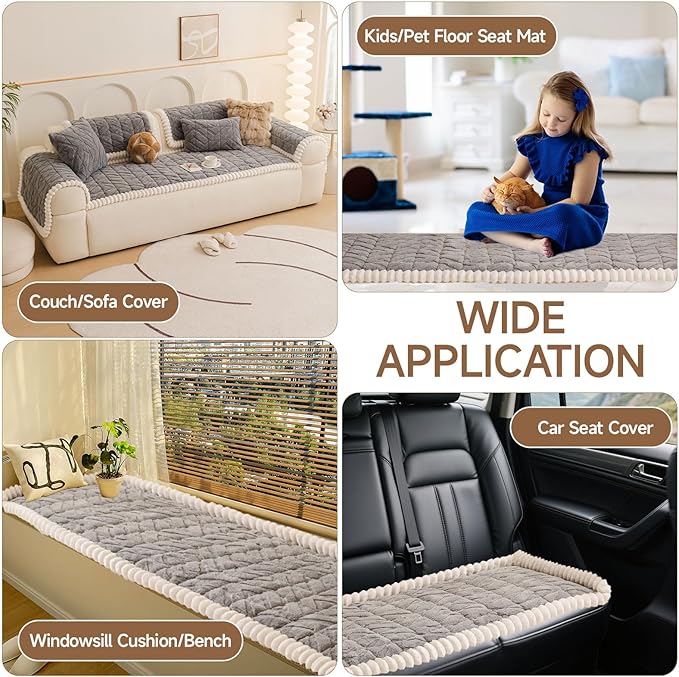 OTOB Couch Covers for 3 Cushion Couch Sofa Pet Friendly, Washable & Non Slip Geometric Jacquard Modern Plush Fuzzy Sofa Slipcovers Protector, All Season Soft Pet Couch Cover (Gray, 27.6"x82.7")