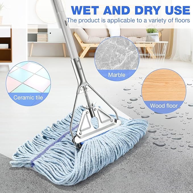 Commercial Mop Handle Heavy Duty,Industrial Metal Mop Stick Replacement for Home, Garage, Office, Workshop,Warehouse Floor Cleaning