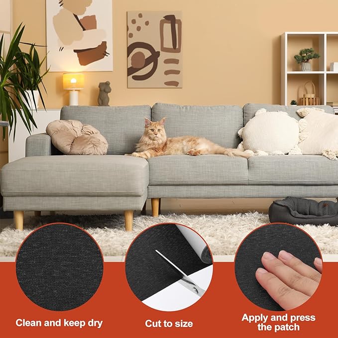 PATIKIL 70x6.2 Inch Linen Repair Tape, Repair Fabric Patch Self Adhesive Couch Patch Line Repair Patch for Furniture Sofa Car Seats Office Chairs, Black