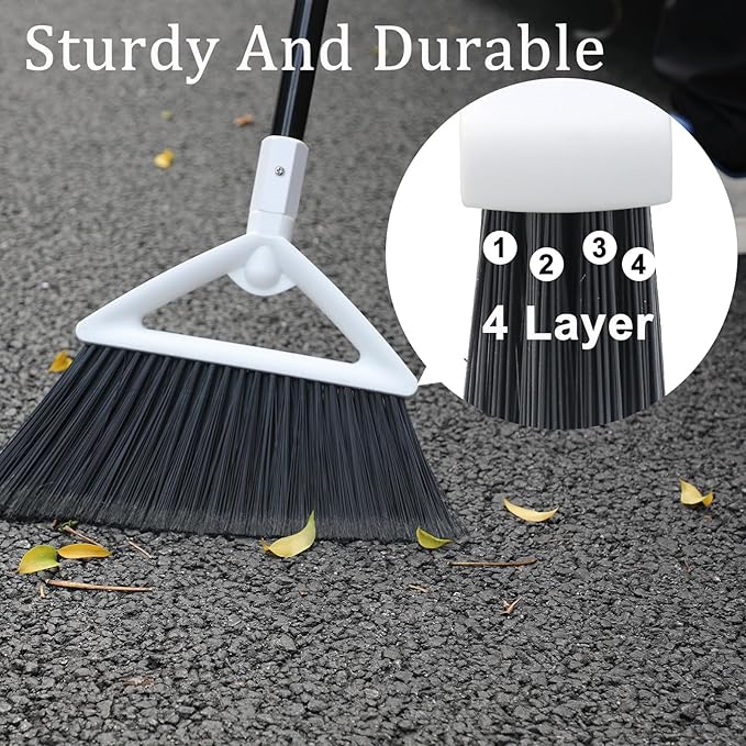 4 Pack Outdoor Indoor Broom, Brooms for Sweeeping Indoor, Heavy-Duty Kitchen Broom with Long Pole, Angle Broom White for Garages Restaurant Courtyard Office Slidewalk Lobby Sweep Dust